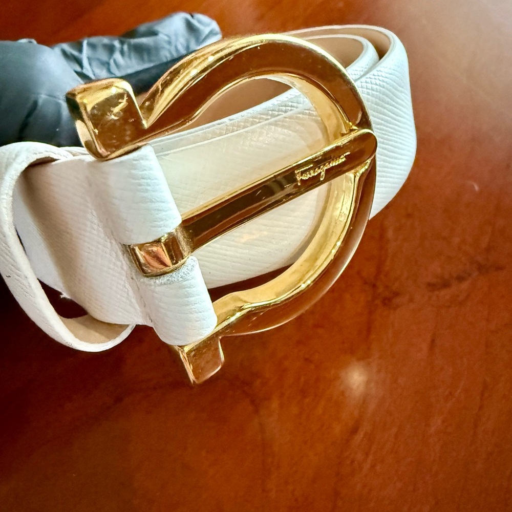 Salvatore Ferragamo White and Gold Belt Accessories